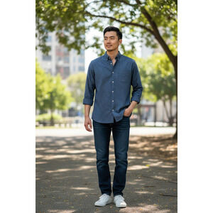 Claiborne Men's Blue with White Speckles Casual  Shirt Size 2XL